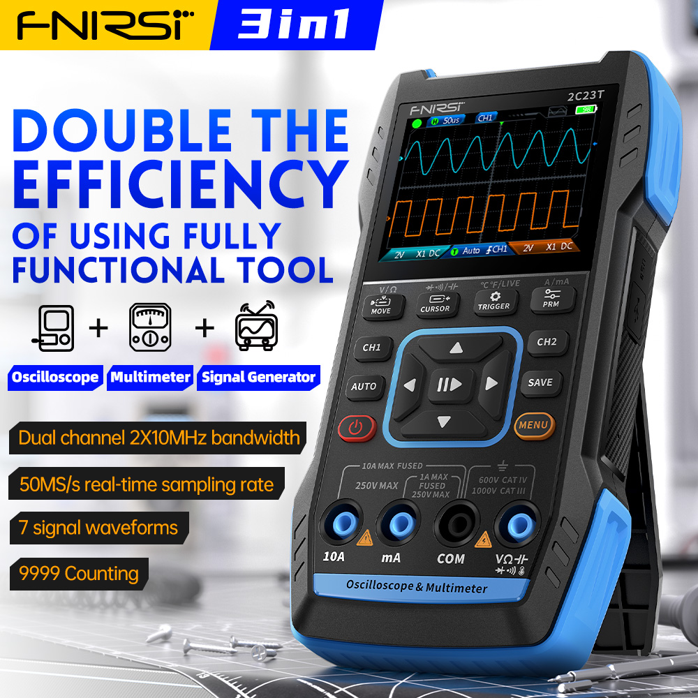 Fnirsi Digital Oscilloscope Handheld - 2C23T 3-in-1 Digitales Oszilloskop 10MHz Zweikanal-Handoszilloskop