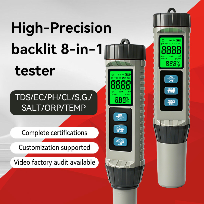 Ph Meter Digital Water Tester - MF-X81 Tragbarer Multifunktions-Wasserqualitätstester mit Farbdisplay 8-in-1